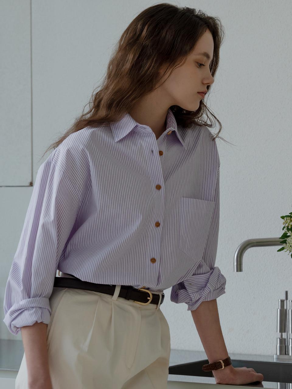 [예약배송]Button point stripe shirt_Purple