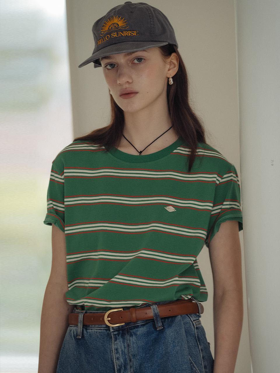 [M예약배송]Multi stripe cotton t-shirt_Green